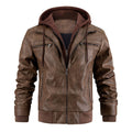 Men’s Hooded PU Leather Warm Winter Jacket
