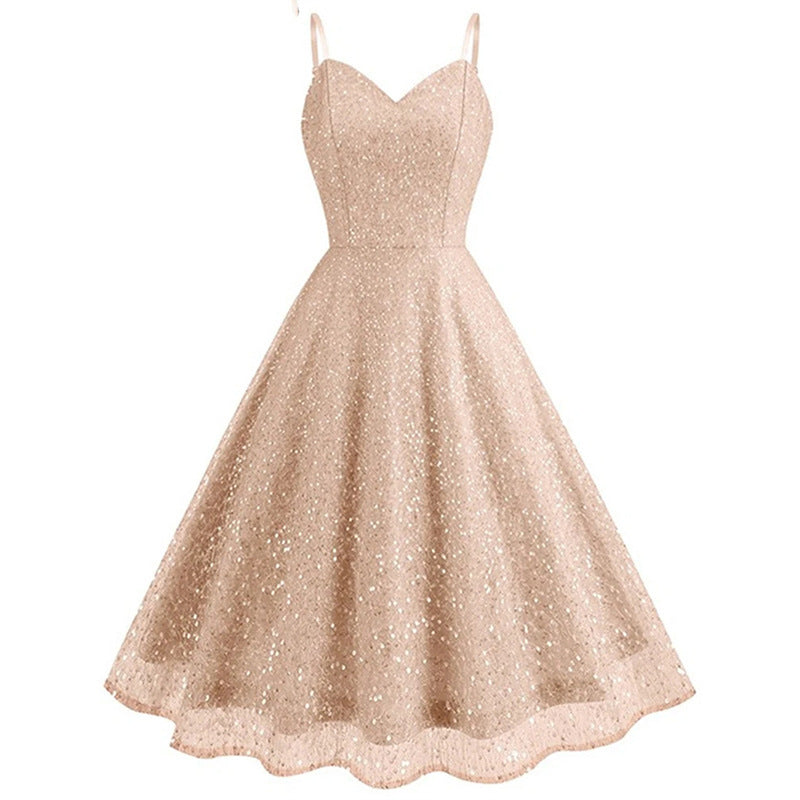 Elegant Slim Sequin Sling Evening Dress – Performance Art & Exam Wear for Female Students
