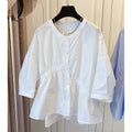 Spring & Autumn Niche Loose Asymmetrical Pleated Patchwork Babydoll Shirt