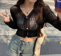 Women's Summer Sun Protection Knitted Jacket - Lightweight Hollow Out Air-Conditioning Blouse