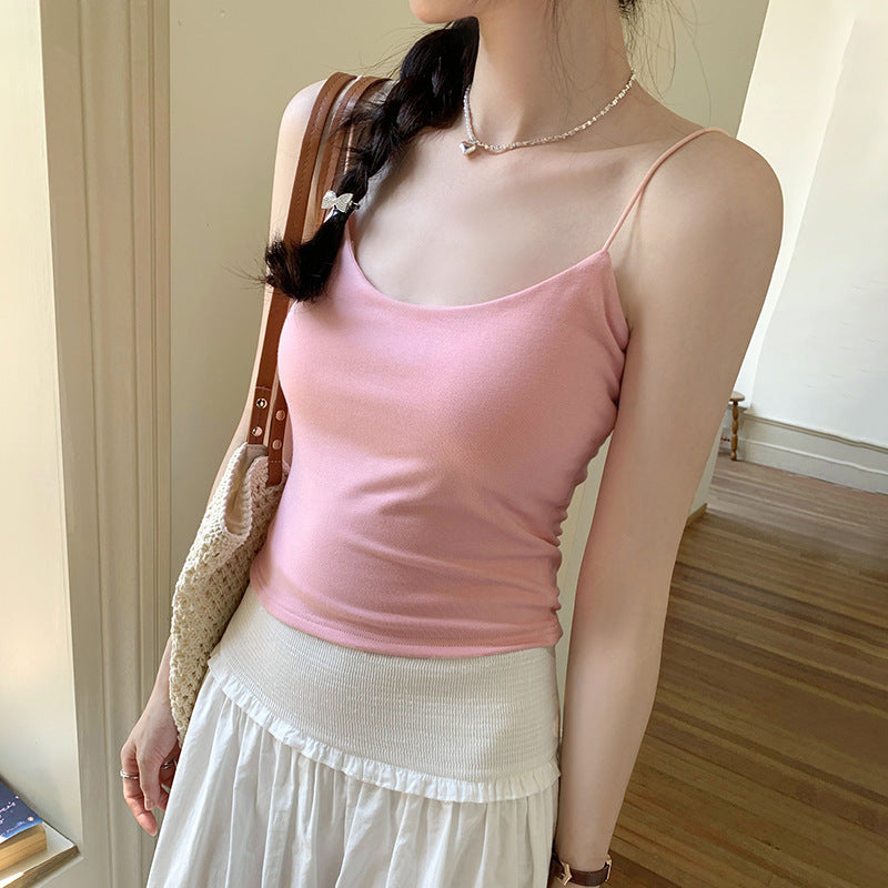 Women's Real Shot Camisole with Chest Pads - Sleek Summer Strap Top