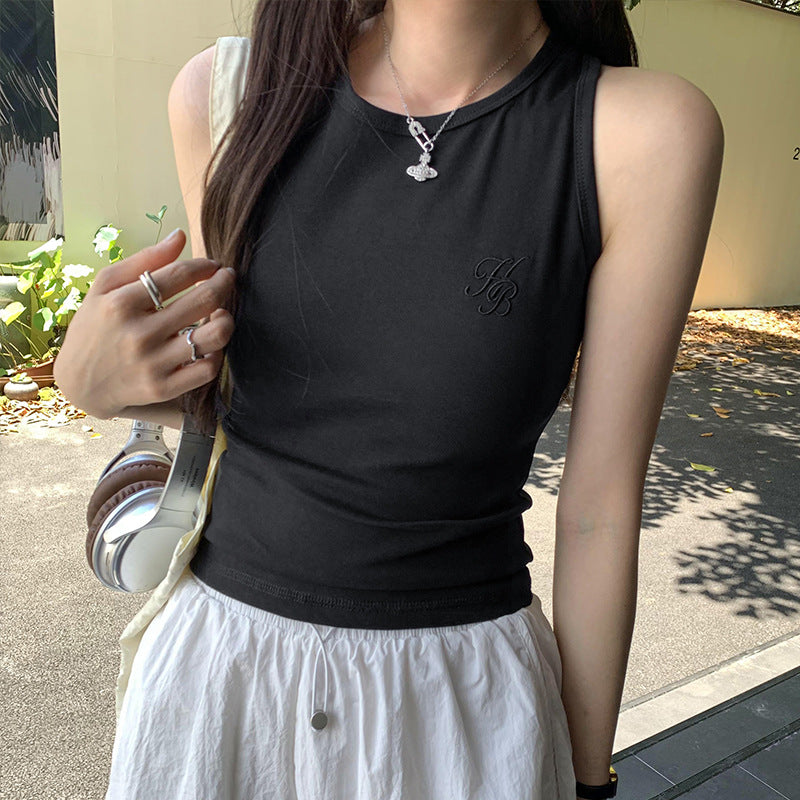 Women's High-End Embroidered Slim Fit Sports Vest - Summer Sleeveless Inner & Outer Top