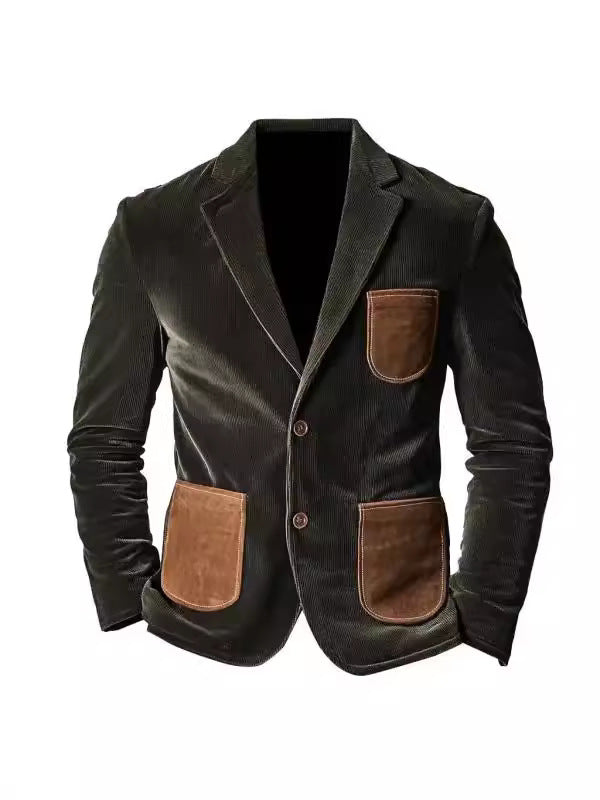 Men's Vintage Corduroy Suede Colorblock Outdoor Jacket