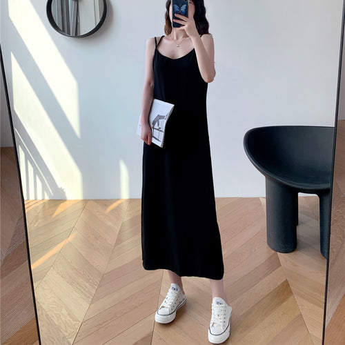 2025 Summer Trend - Women's Black Suspender Chiffon Layered Skirt Dress