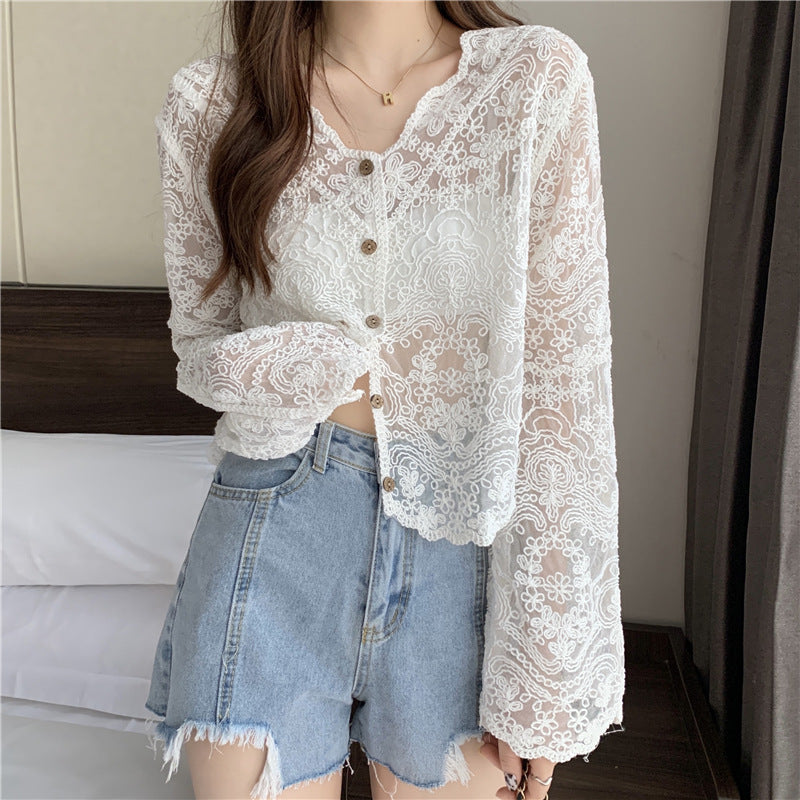 Summer Mesh Lace Hollow Blouse Shawl - Lightweight & Stylish Cover-Up