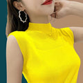Summer Ice Silk Knit Camisole - Half-High Collar Sleeveless Top for Women