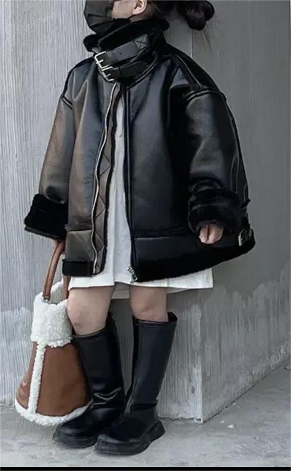 Faux Leather Fleece Lined Kids Moto Jacket