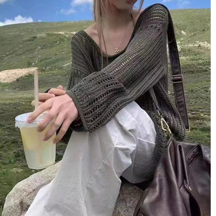 Women's Summer Lightweight Knitted Cardigan - Long, Thin, Lazy Style Air-Conditioning Top with Hollow Design