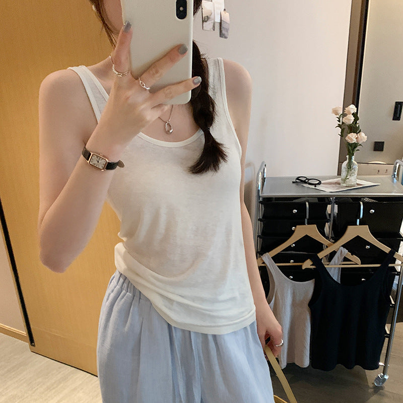 Women's Summer Slim Fit Sleeveless T-Shirt - New Style Simple All-Match Outerwear Top