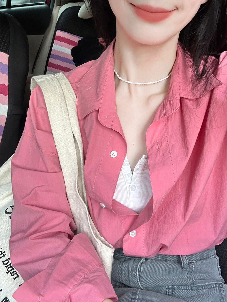 Women's French Pink Long-Sleeved Sun-Proof Shirt - Lightweight, Elegant UV Protection