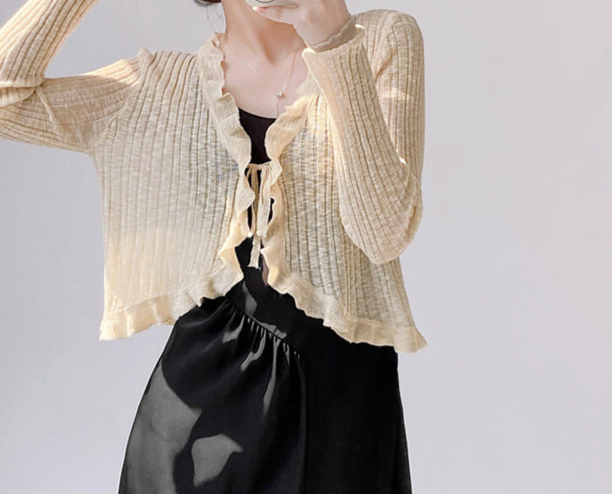 Women's Summer Sun Protection Knitted Cardigan - Lightweight Fairy-Style Shawl with Thin Suspender Skirt, Air Conditioni