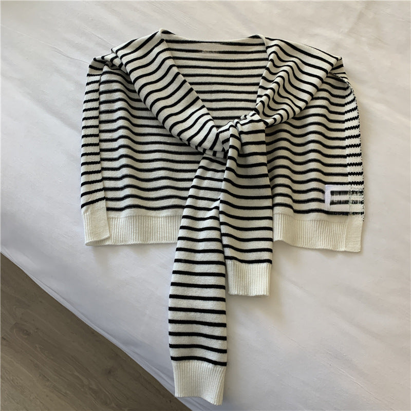 Knitted Striped Shawl for Women - Lightweight Spring & Autumn Wrap | Versatile Waistcoat Design | Air-Conditioned Room & Neck Pr