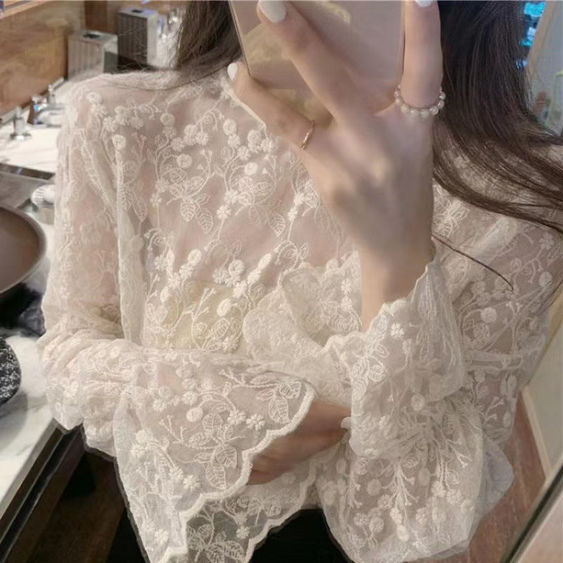 Fairy-Inspired Lace Mesh Bottoming Shirt - Elegant Spring & Autumn Edition