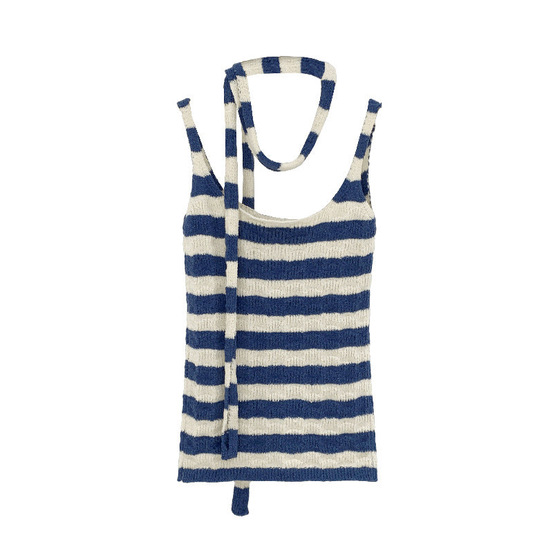 Women's Summer Striped Blue Knitted Vest - Niche Casual Sleeveless Top