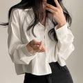 Versatile Lapel Short Top for Women - Niche Design Single-Breasted Shirt
