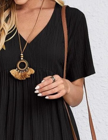 Women's Summer Loose Fit Short-Sleeve High-Waisted Dress