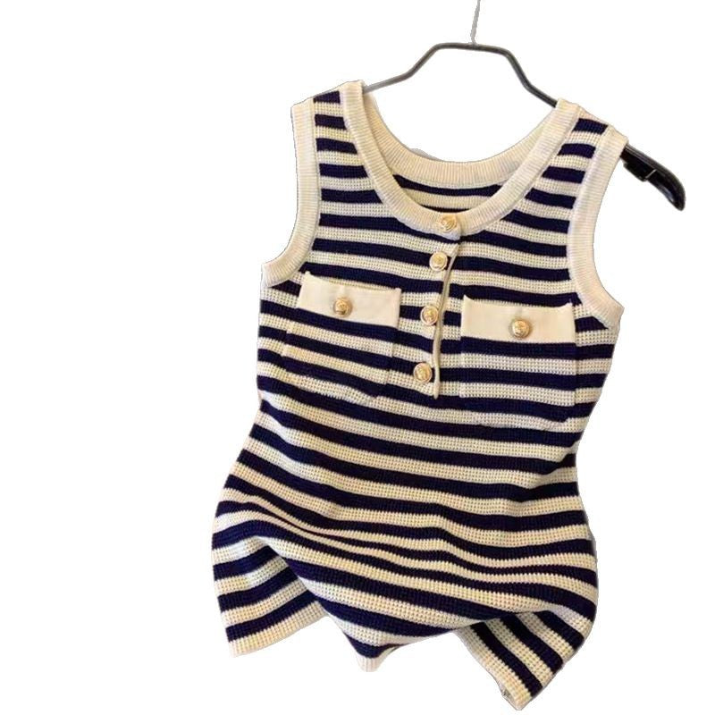 2025 New Arrival - Fashion Striped Contrast Vest with Knitted Suspenders