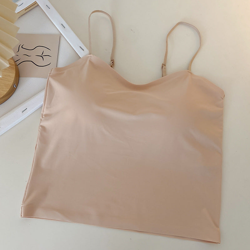 Seamless Ice Silk Camisole Vest with Fixed Cup - Elegant Back Design