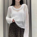 Spring and summer hollow knit sweater women 2025 new thin round neck Top