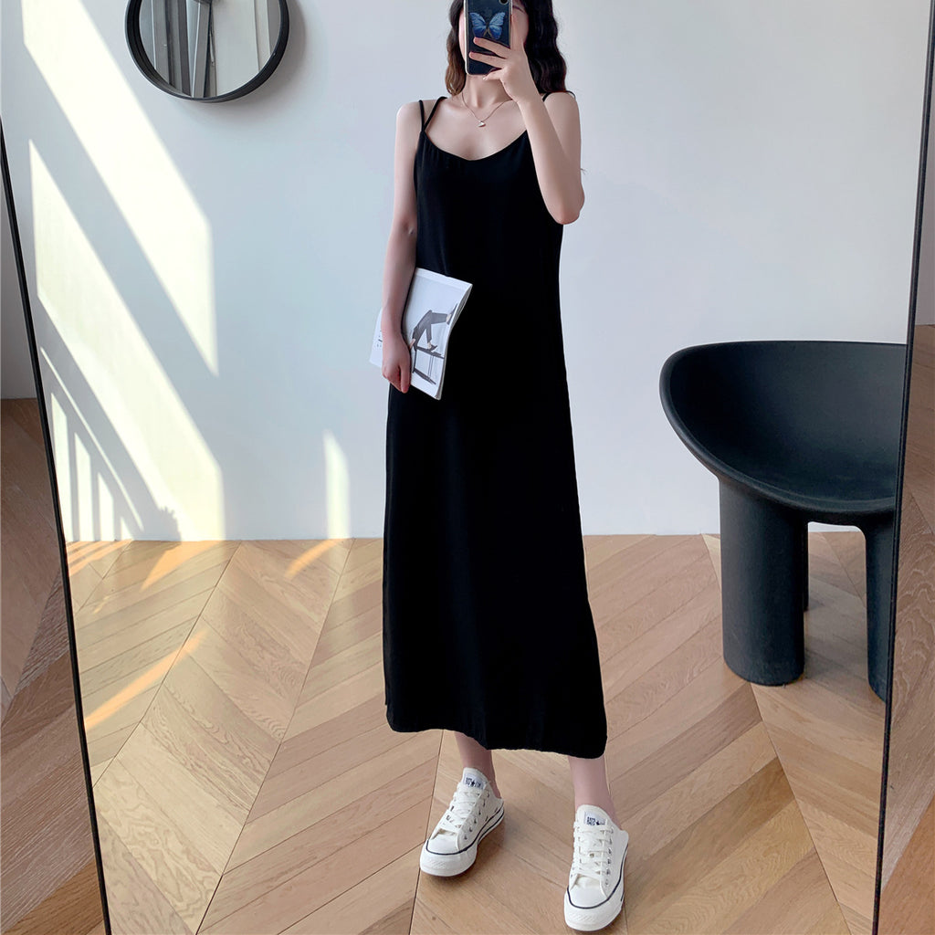 2025 Summer Trend - Women's Black Suspender Chiffon Layered Skirt Dress