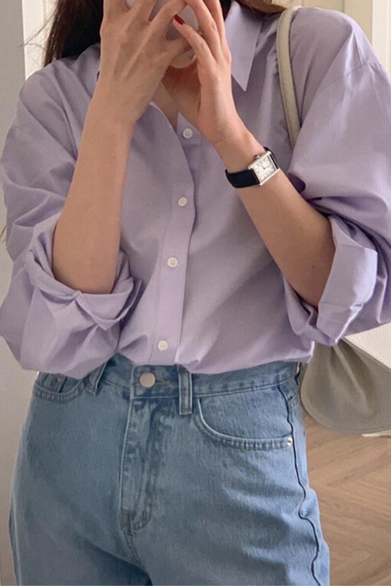 Purple French-Inspired Shirt - Elegant Spring & Autumn Essential