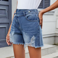 Women's Summer Washed Irregular Raw Edge Denim Shorts - Trendy & Comfortable