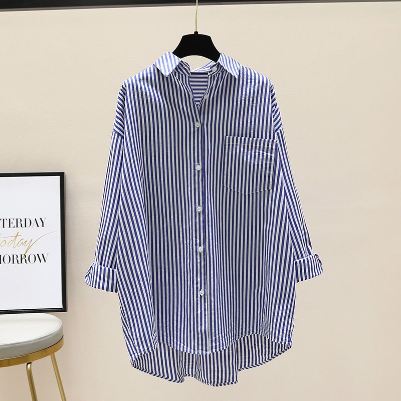 Artistic High-Low Striped Mid-Length Shirt for Women