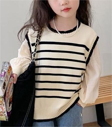 Striped Lightweight Knit Top for Little Girls