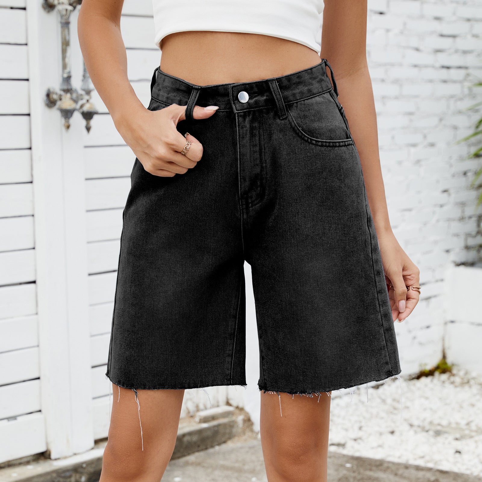 New Washed Straight-Leg Casual Edge Denim Shorts for Women - Trendy Summer Street Style