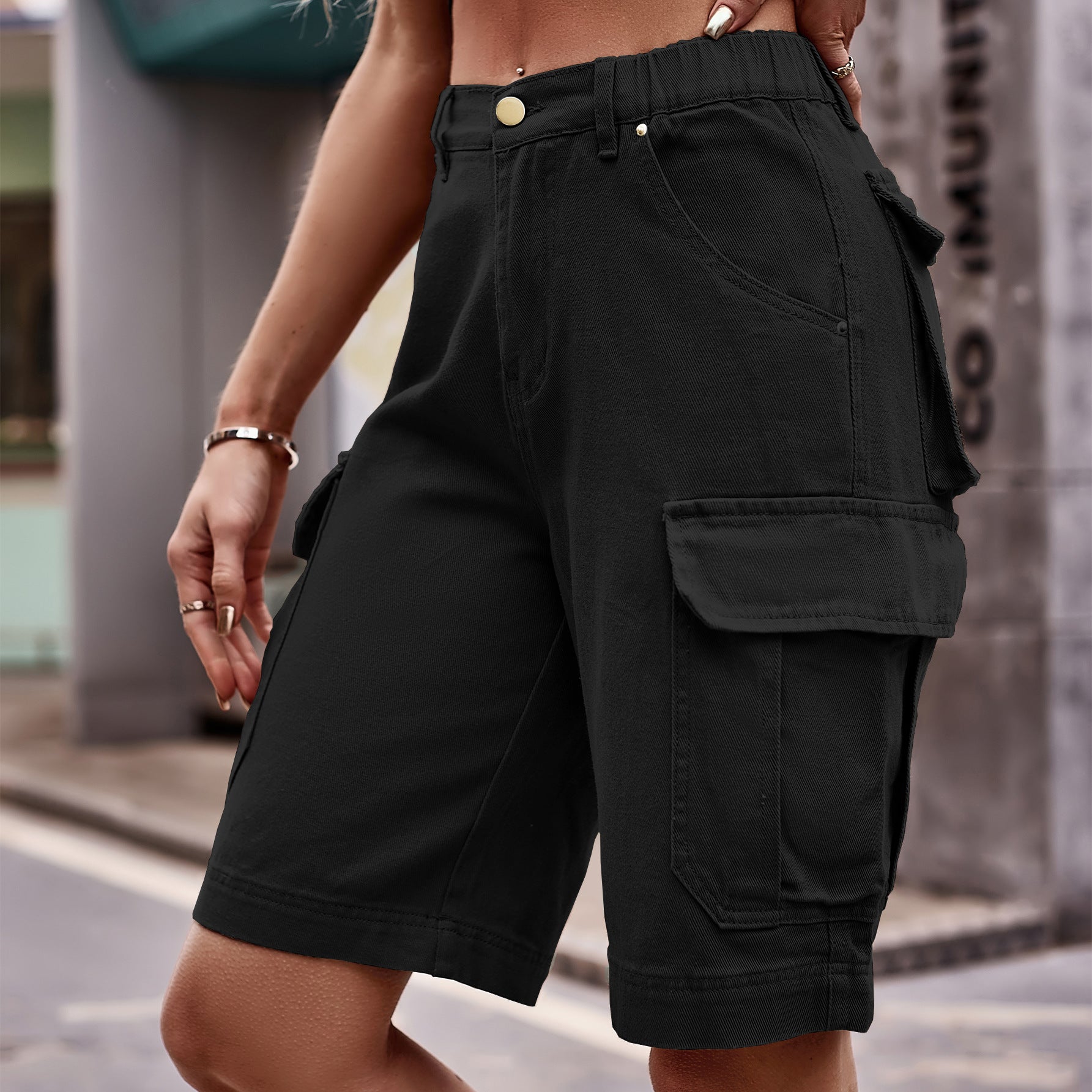 Elastic Waist Denim Workwear Shorts