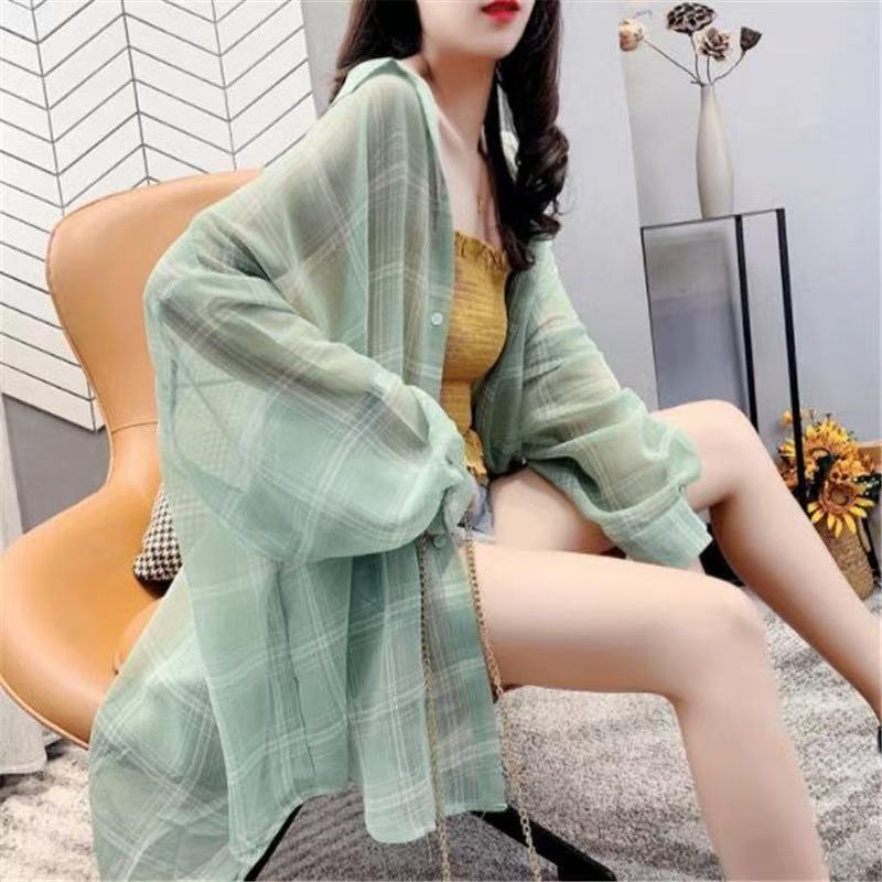 Women's Long Sleeve Mid-Length Plaid Shirt - Light & Breezy Sun Layer