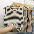 Women's Striped Slim Fit Camisole - Summer Round Neck Sleeveless Knitted Top