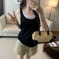 Women's Splicing Fake Two-Piece Sleeveless Sports Vest - Loose Fit Summer Slim Top