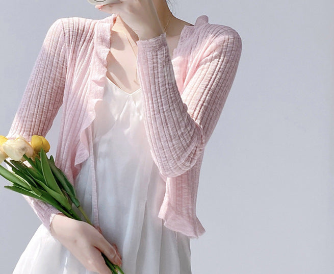 Women's Summer Sun Protection Knitted Cardigan - Lightweight Fairy-Style Shawl with Thin Suspender Skirt, Air Conditioning Blous