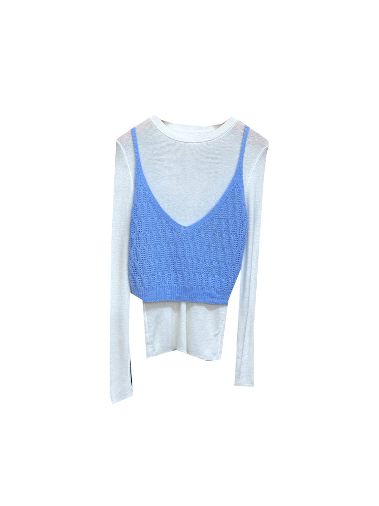 Spring New Slim Short Knitted Suspender Top - Simple, Versatile, and Stylish