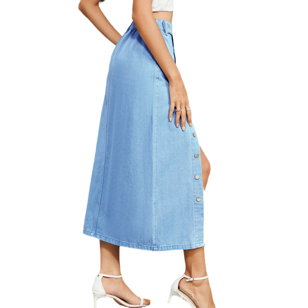 Women's Semi-Elastic Denim Workwear Skirt - Casual Utility Style for Everyday Wear