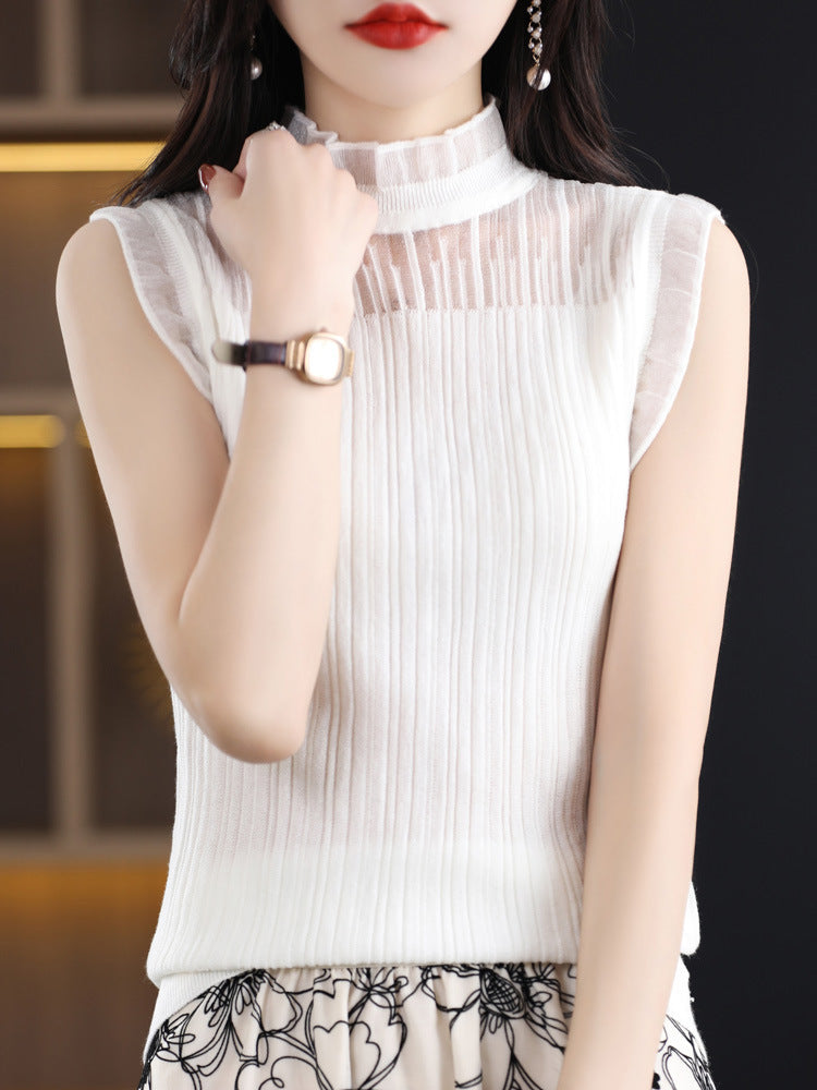 Elegant Ruffled Lace Sleeveless Camisole Top - Women's Hollow Out Bottoming Shirt