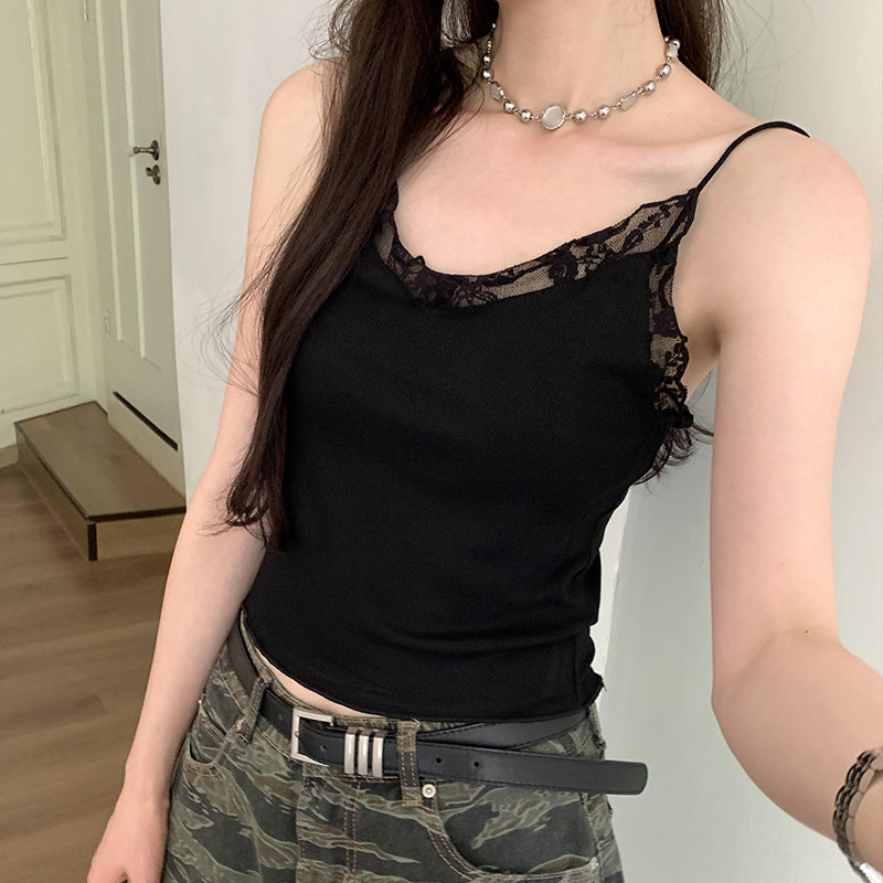 Women's Exquisite Lace Stitching Sling Top - Elegant Summer Outerwear