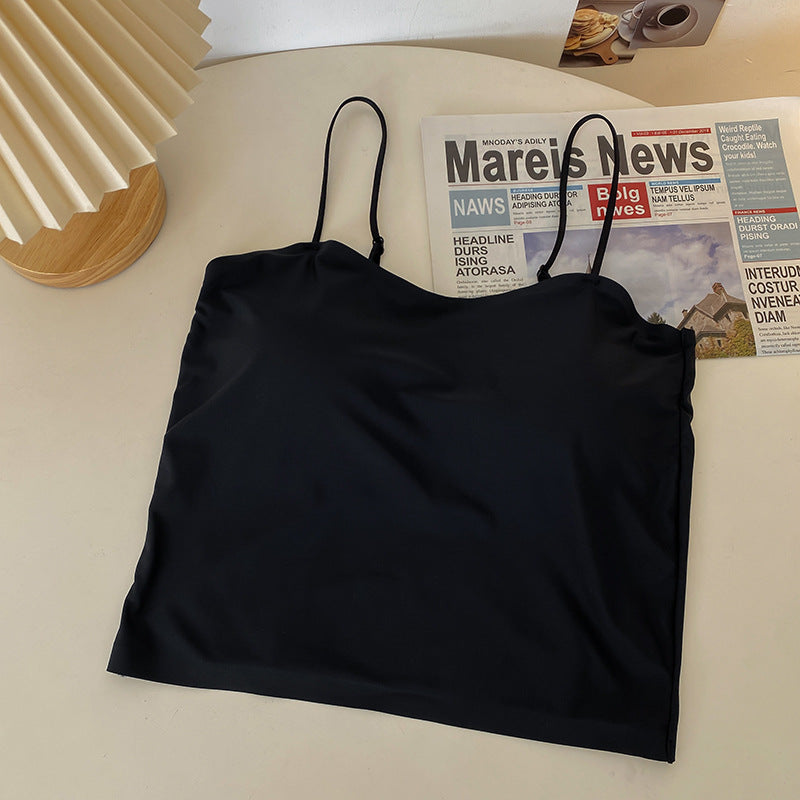 Seamless Ice Silk Camisole Vest with Fixed Cup - Elegant Back Design