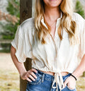 Simple Mid Sleeve Elastic Waist Shirt