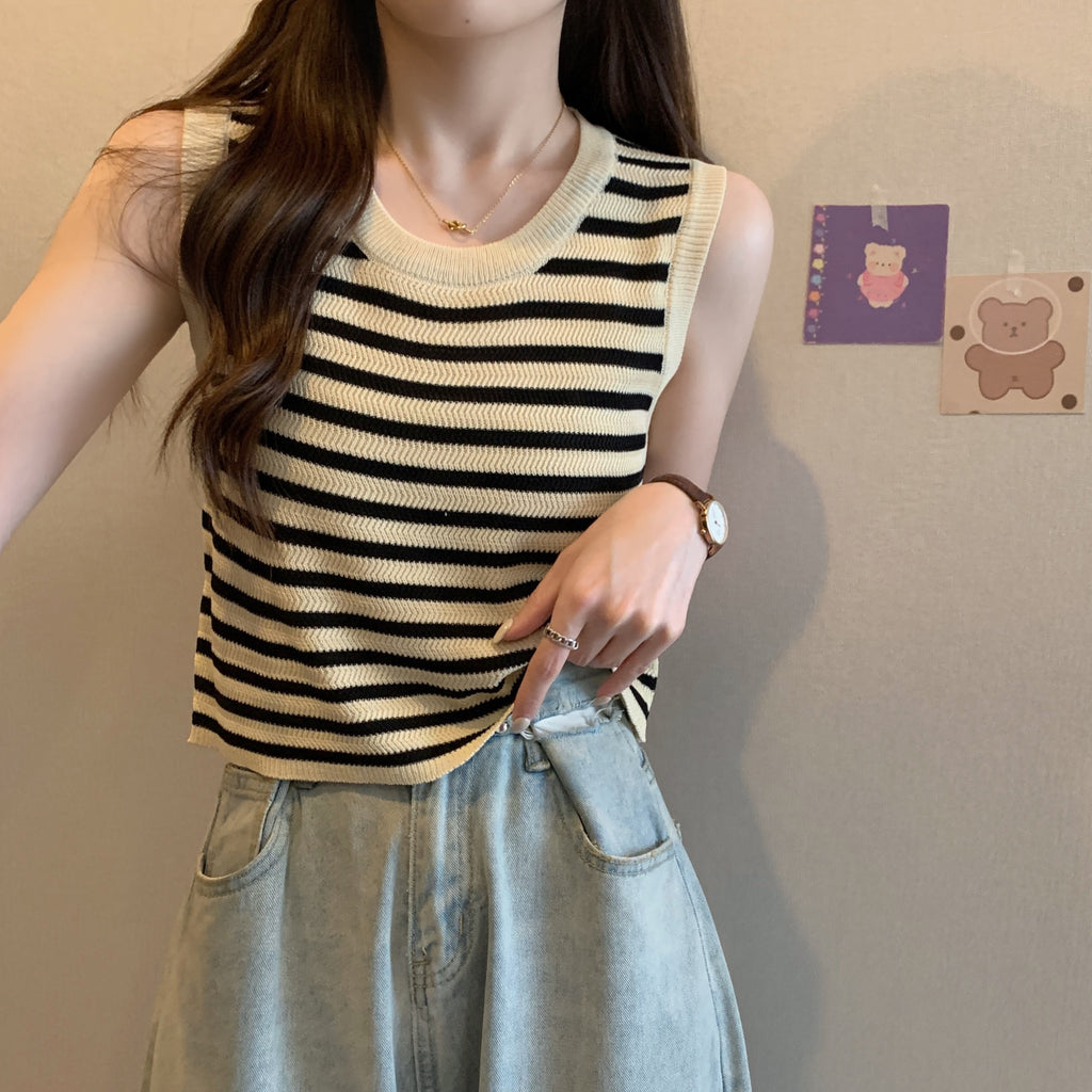 Plus-Size Striped Camisole Vest - Slimming Summer Sleeveless Knit Top (Fat MM)