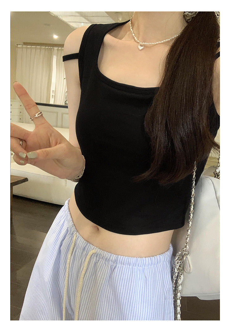 Women's White Sleeveless Vest with Chest Pads - High-End Summer Fashion Top