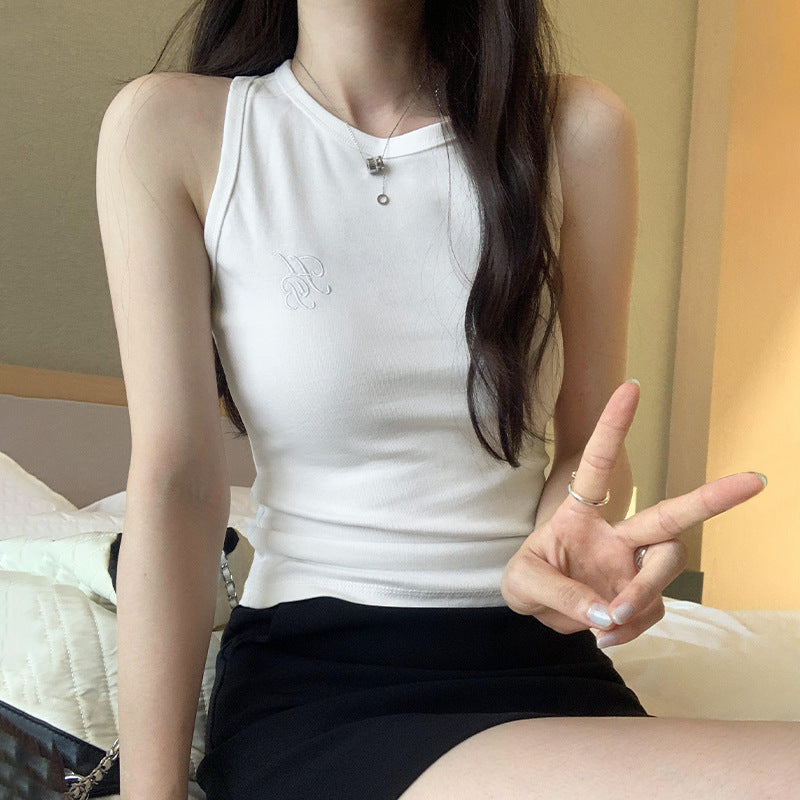 Women's High-End Embroidered Slim Fit Sports Vest - Summer Sleeveless Inner & Outer Top