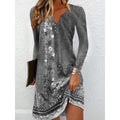 Autumn Women's Long-Sleeved V-Neck Irregular Hem Button Dress – Elegant & Casual Style