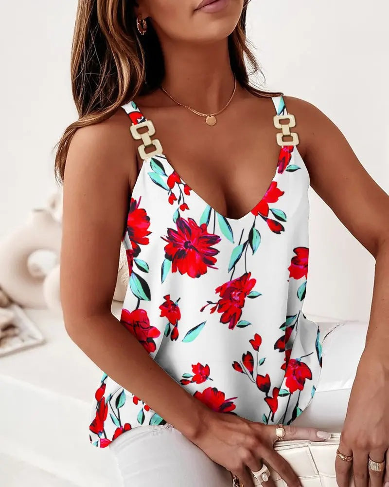 Women's Summer Sleeveless Chain Strap Printed Vest Top - Stylish & Lightweight Ladies Tank