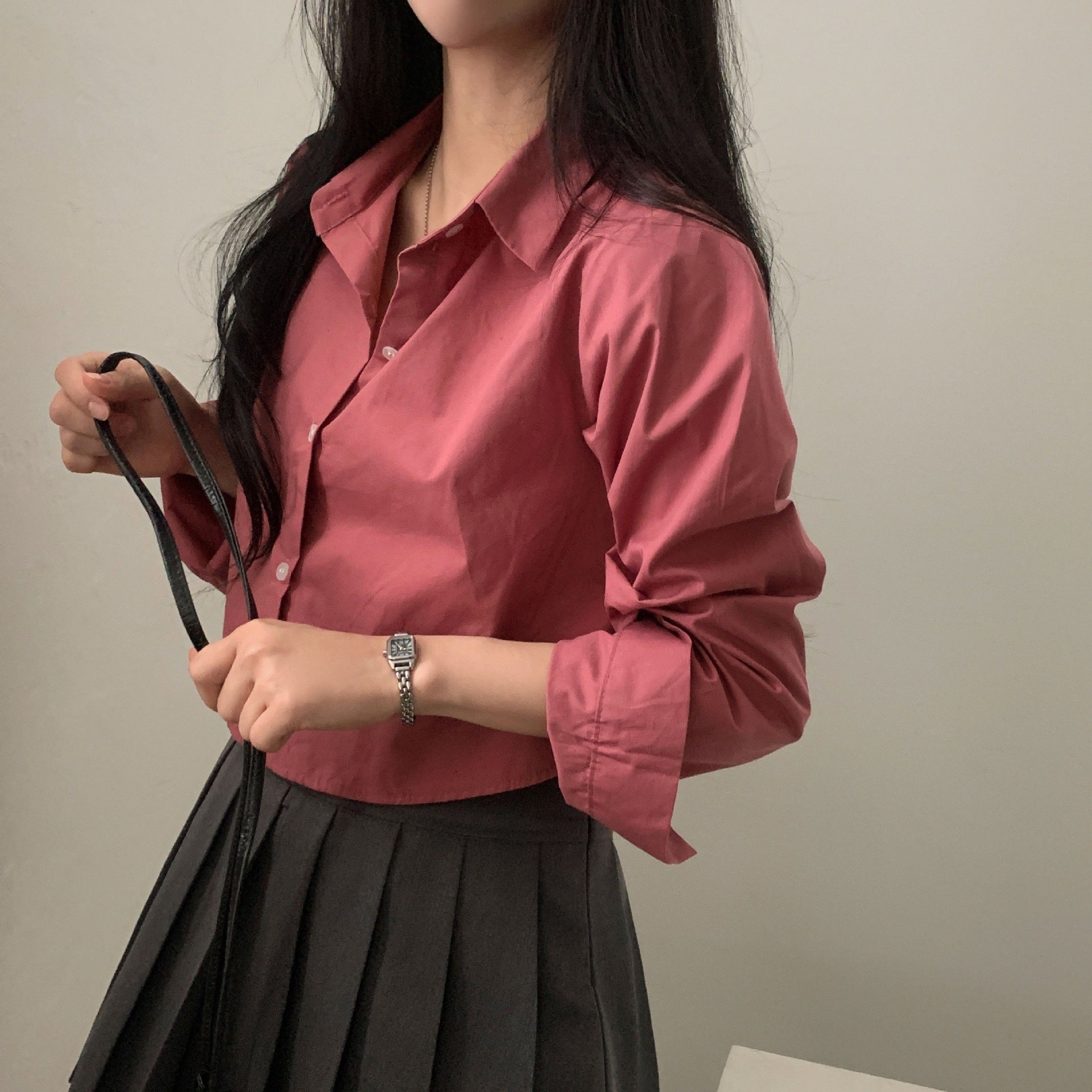 Basic Long Sleeve Short Shirt - Women's Spring & Autumn Bottoming Layer