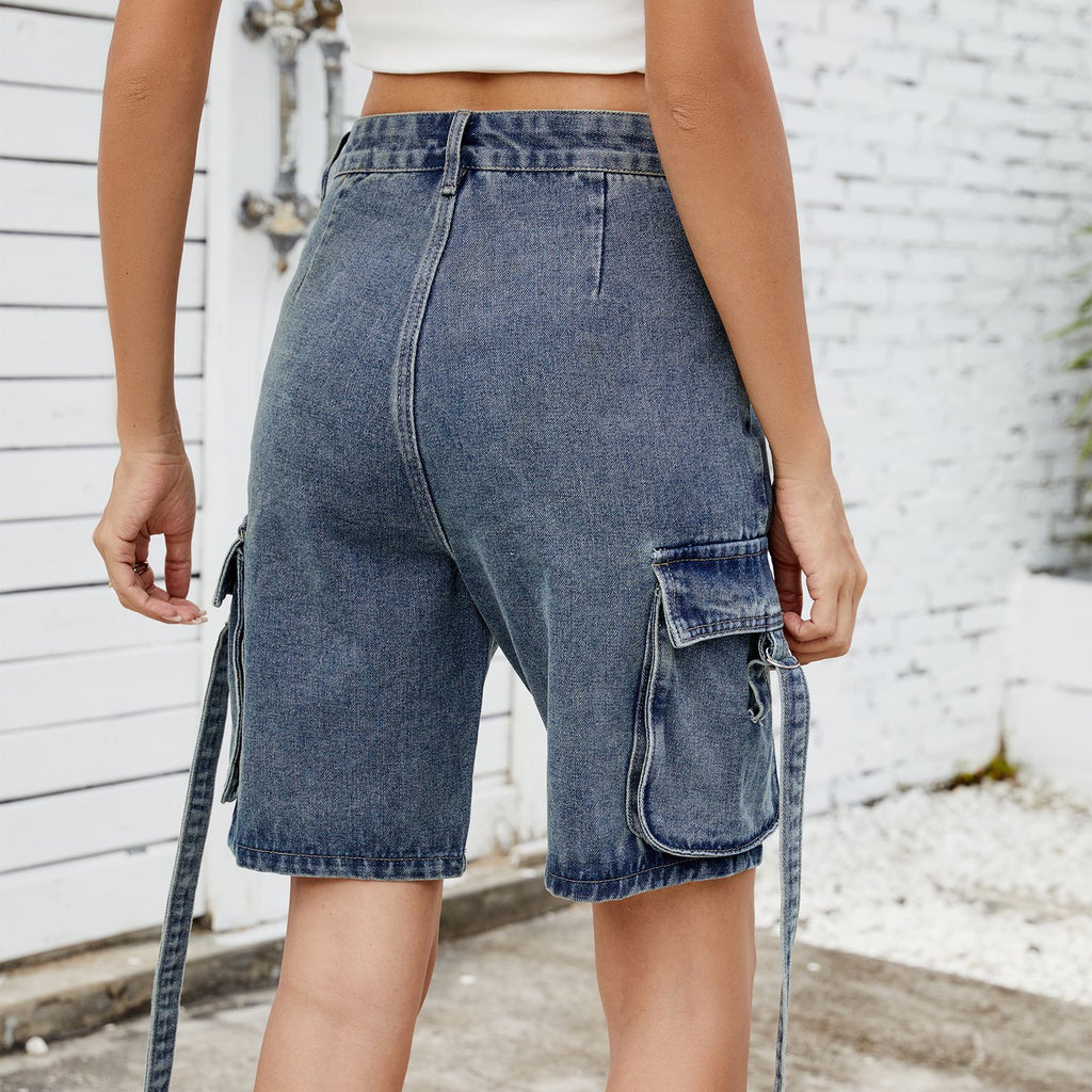 Women's Summer Street Fashion Washed Denim Workwear Shorts