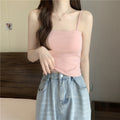 Chic Flat-Neck Camisole with Built-in Bra - Summer Beautiful Back Tube Top