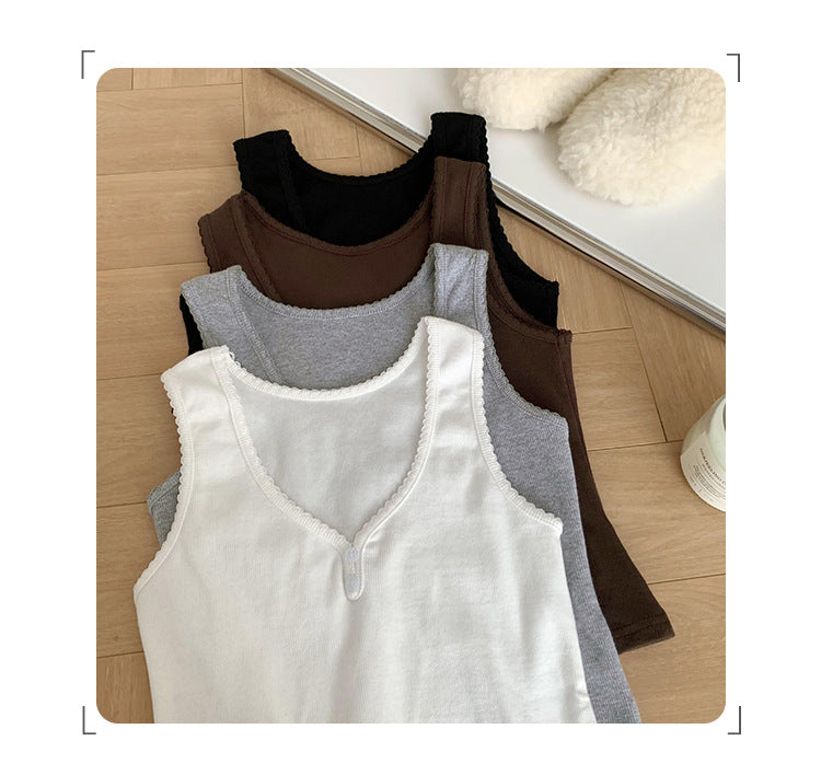 Women's Summer Threaded Lace V-Neck Button Camisole - Real Shot Sleeveless Top