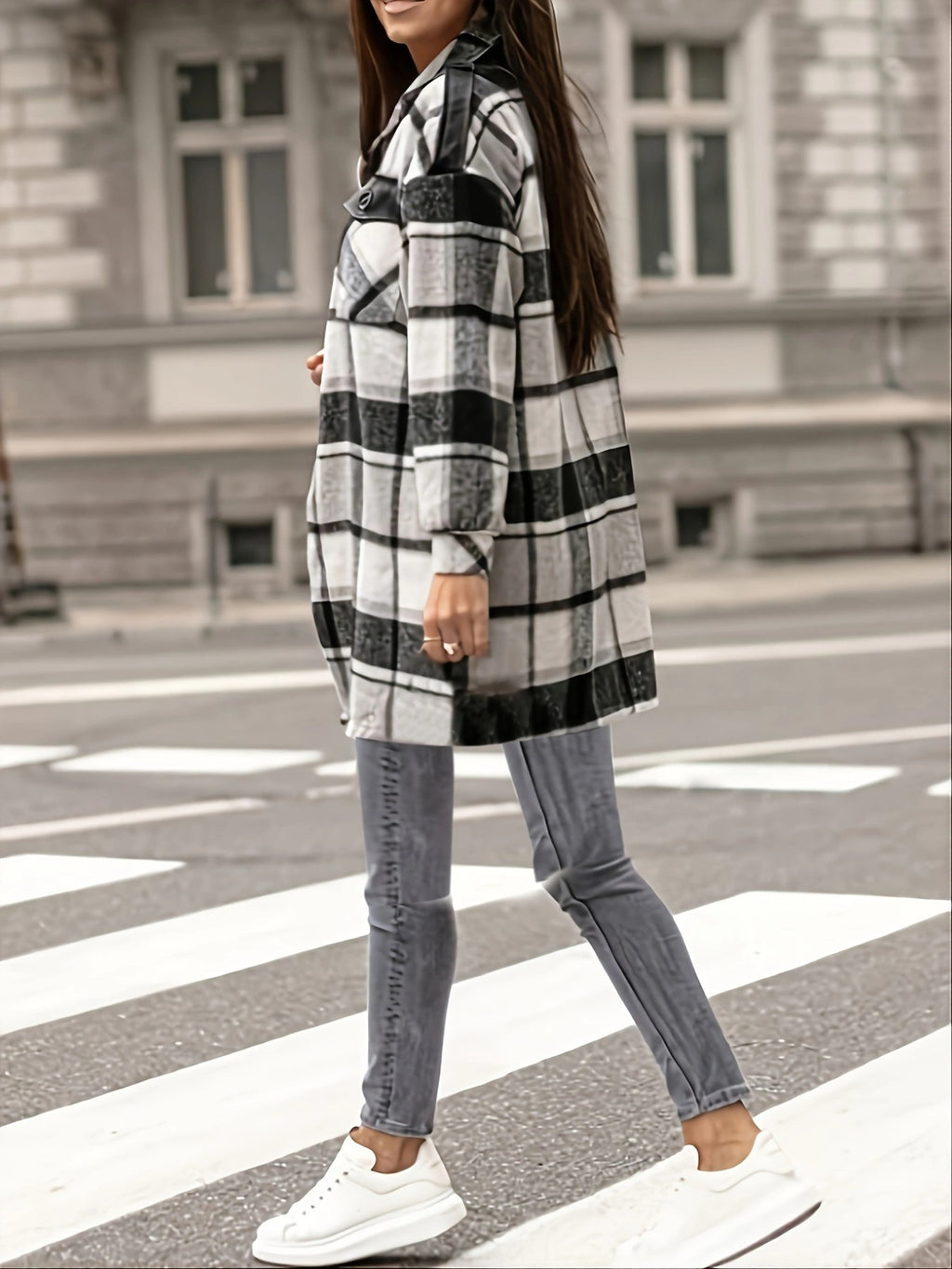 Women's Autumn & Winter Long-Sleeved Plaid Shirt with Suit Collar